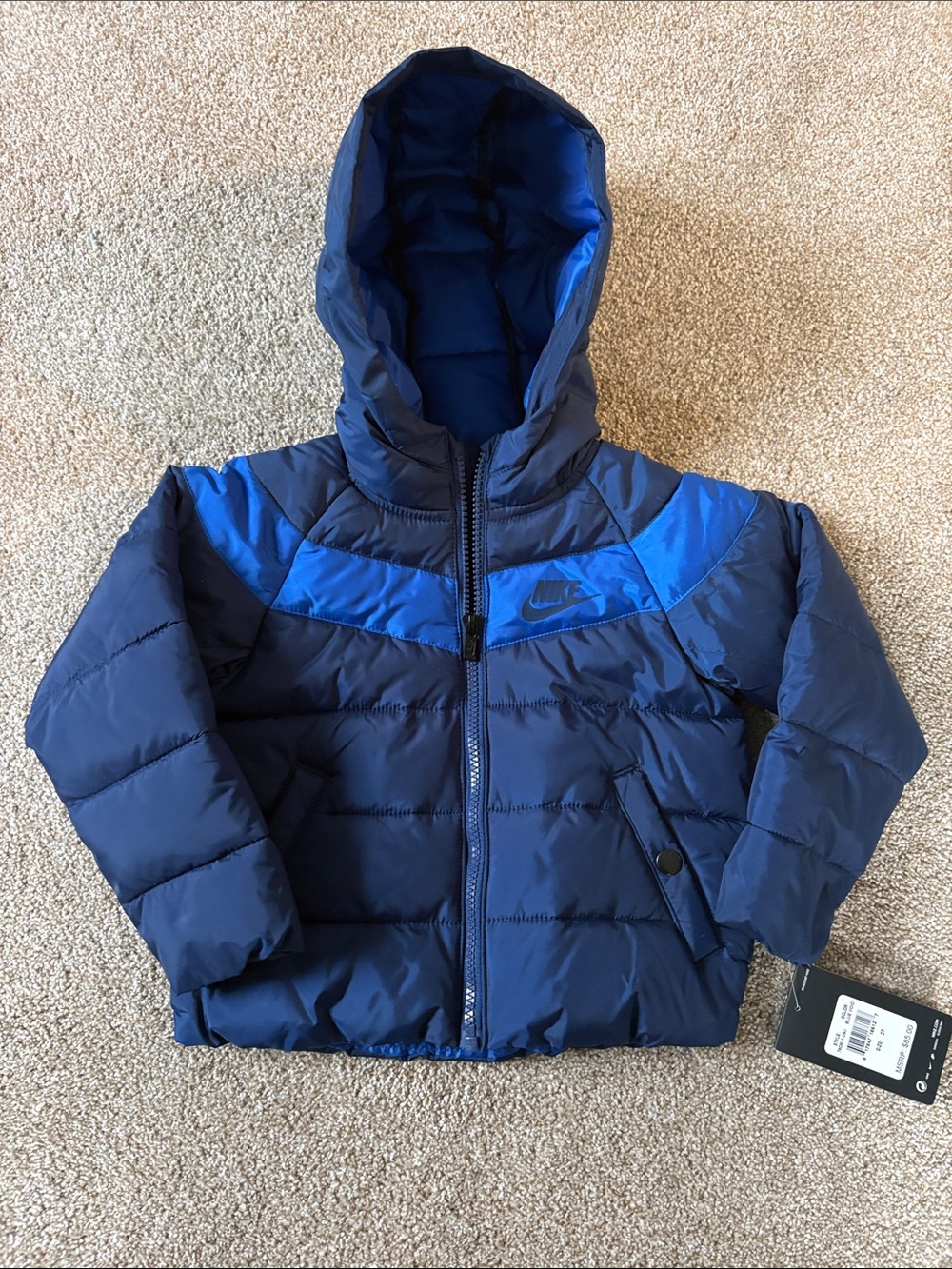 NWT 2T Nike Toddler Boy Puffer Full Zip Jacket, Dark Blue